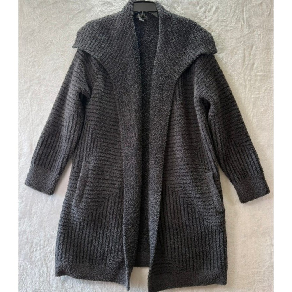 Barefoot Dreams CozyChic Gray Long Cardigan Sweater Coat Womens L Shawl Collar